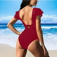 thumbnail image 5 of Gamivast One Piece Swimsuit Women Mesh Ruffle Sleeves Bathing Suit Tummy Control Ruched Swimwear V Neck Swim Suit With Pad Beach Vacation Clothes, 5 of 5