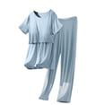 thumbnail image 2 of TAGOLD Womens Pajama Set Maternity Nursing Plus Size Round-Neck Short Sleeve With Long Pants Chest Pad Solid Color, 2 of 5