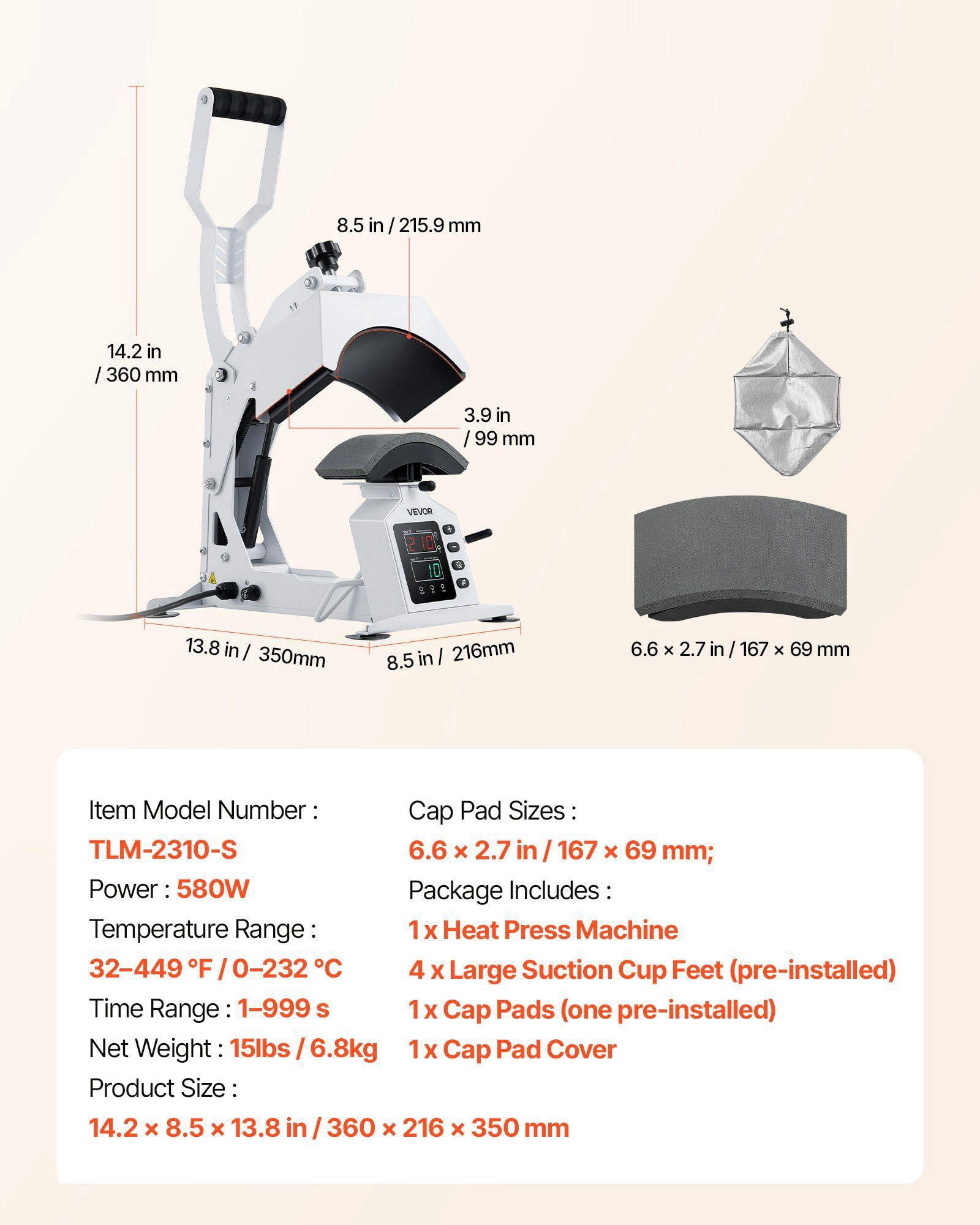 Hat Heat Press Machine with 8.5x4 Inch Plate Caps Stretcher Precise Temp Time Control for Hats Caps HTV Iron On Sublimation White
