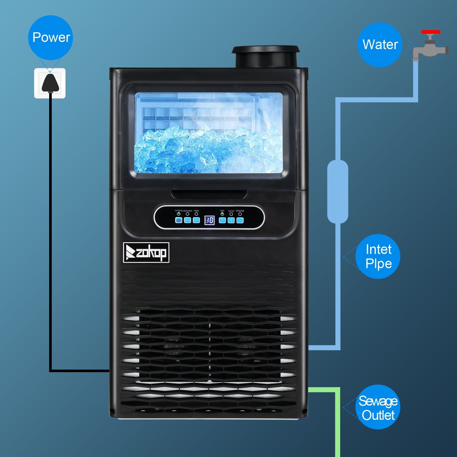 Ktaxon Stainless Steel Commercial Freestanding Ice Maker Machine, 70lbs/24h, Black