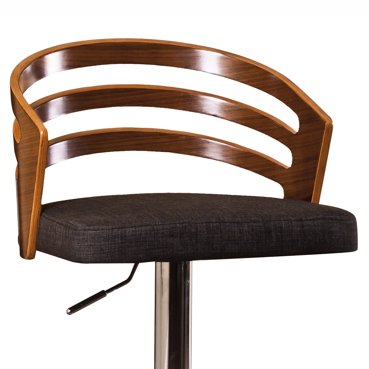 Modern Wood Back and Fabric Adjustable Swivel Bar Stool with Cushion, Black