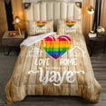 thumbnail image 2 of YST Pride Decorations for Home, Love Home Pride Day Comforter Set Lgbt Sign Decor Bedding Comforter Sets Rainbow Pride Wodden Style Bedding Sets with 2 Pillowcases Full, 2 of 6