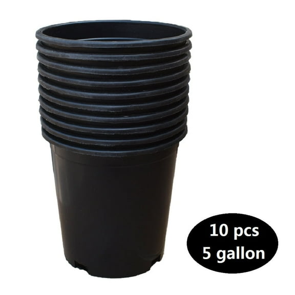 Labwork 10Pcs Black 5 Gallon Circular Seedling Pots Plastic Plant Pots Seedling Cups Nursery Pots Plant Containers