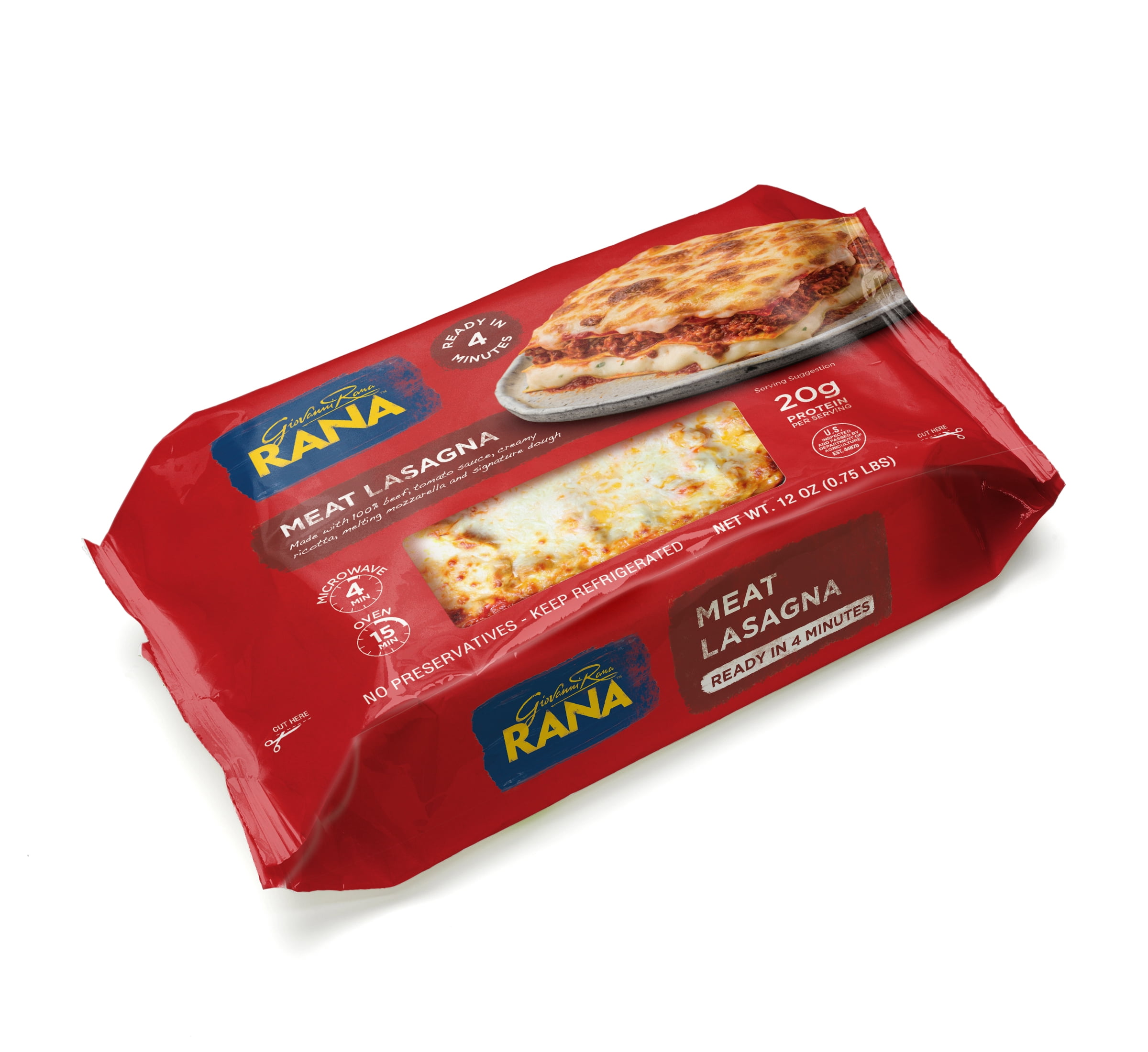 Giovanni Rana Lasagna Meat Premium Prepared Entre Tray (Single Serving, 12oz), Regular Refrigerated