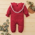 thumbnail image 4 of NZRVAWS Newborn Baby Girls Romper 6 Months Baby Girls Jumpsuit Onesies Bodysuit 9 Months Baby Girls Long Sleeve Ball Collar Solid Color Round Neck Romper,Red, 4 of 6