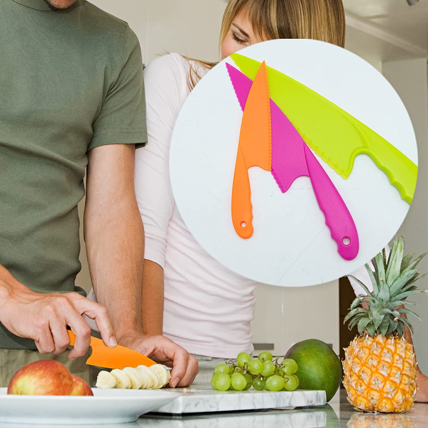 SWIBINJIT Nylon Knife | Plastic Knife Safe for Kids | 2 Piece set 11” and  9” | Nylon Knife Set for Cutting Fruits, Veggies and Bread | kids Nylon