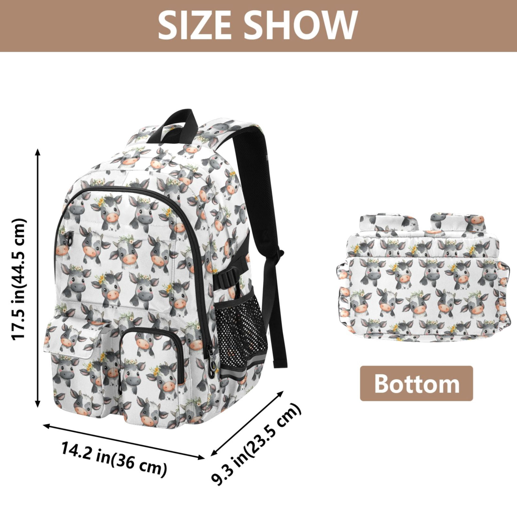 ALAZA Cute Cow with Flower Print Student Backpack School Bookbag Large Laptop Daypack Travel Bag