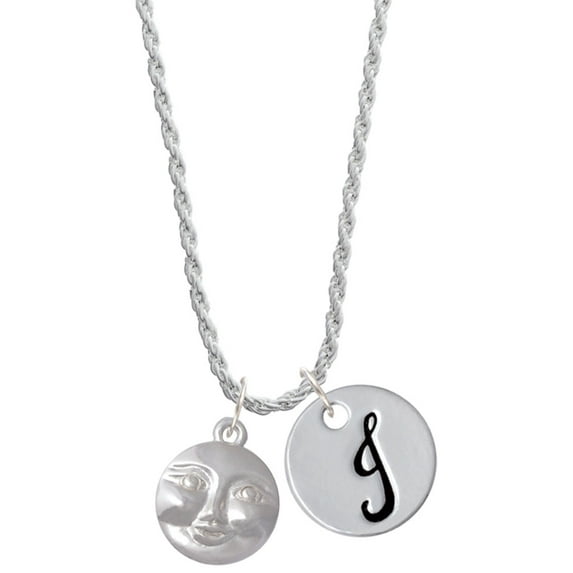 Delight Jewelry Silvertone Happy Moon Silvertone Script Initial Disc - J - Charm Necklace, 20"+3"
