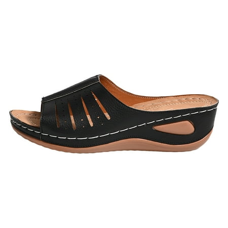 

Vuygyu Ladies Summer Retro Solid Colour Hollow Fish Mouth Slope With Thick Bottom Beach Large Size Sandals Slippers Closed Toe Sandals for Women Dressy Thigh High Sandals for Women Size 11 Womens