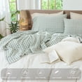 thumbnail image 4 of MooMee Gingham Sheet Set 100% Washed Cotton Linen Like Textured Extra Deep Pocket Breathable Lightweight 4-Piece (Sage Green, Queen), 4 of 9