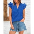 thumbnail image 6 of FreshPretty Women Summer Eyelet Tops Dressy Casual V Neck Ruffle Cap Sleeve Cotton Boho Shirts Lace Embroidered Blouses 2025, 6 of 6