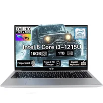 15.6" IPS FHD New Student Laptop Computer Intel 6 Cores I3-1215U 16GB RAM 1TB SSD Computer with 65W Type C Backlit Keyboard Fingerprint, for Home and Business Silver