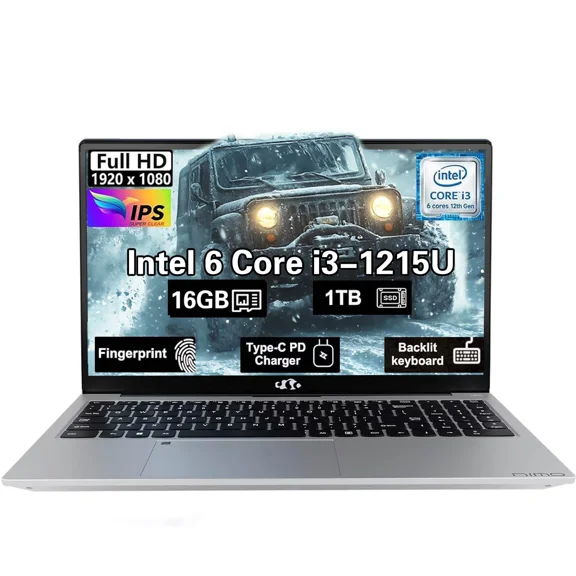 15.6" IPS FHD New Student Laptop Computer Intel 6 Cores I3-1215U 16GB RAM 1TB SSD Computer with 65W Type C Backlit Keyboard Fingerprint, for Home and Business Silver