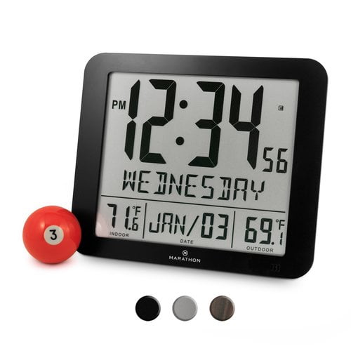 Marathon Watch Company Slim Atomic Wall Clock Com Marathon Watch Company Slim Atomic Wall, Large Atomic Digital Wall Clock With Indoor Outdoor Temperature And Date
