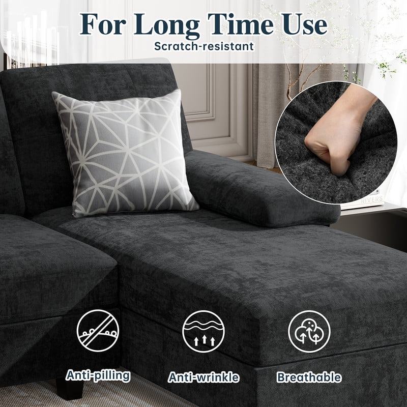 Walsunny U-Shaped Sectional Sofa Couch, 4 Seat U Shaped Oversized Clearance Sofa Set with Double Chaise for Living Room, Black