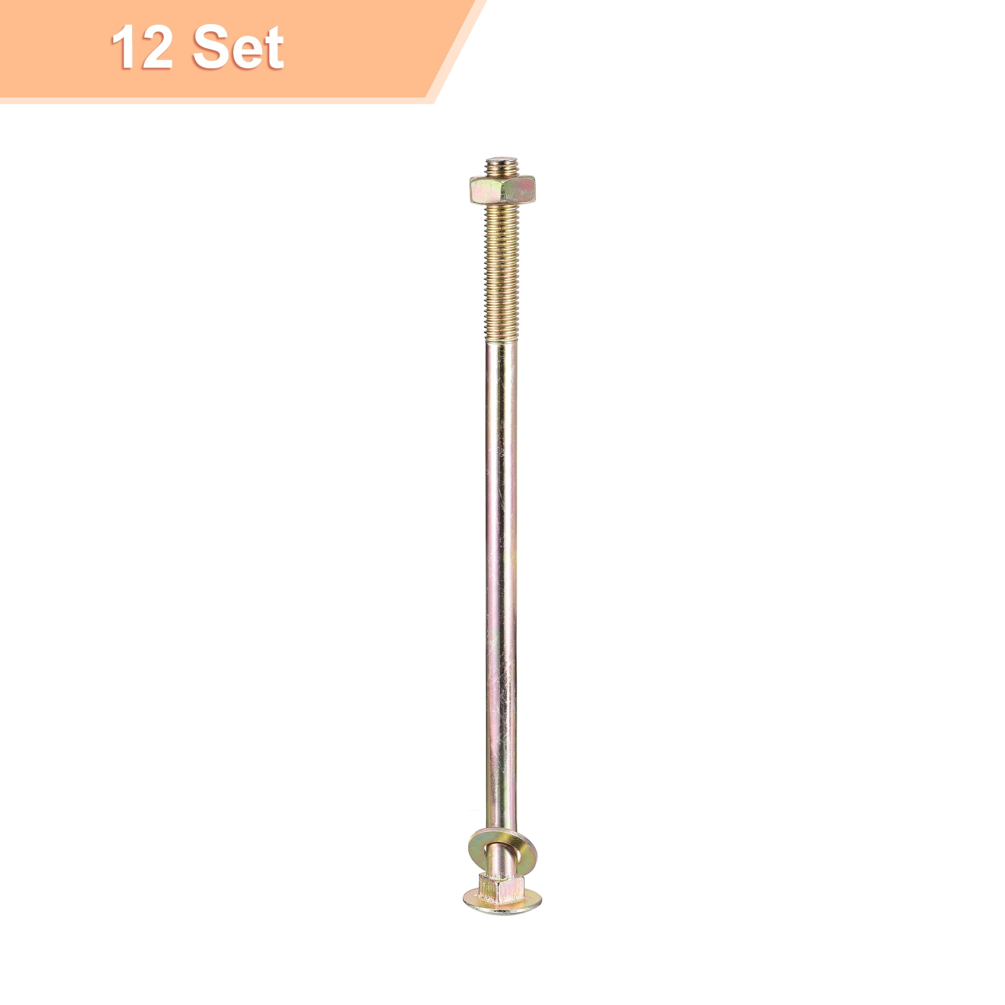 Uxcell M12x250mm Carriage Bolt with Nut & Washer,  12Set 304 Stainless Steel, Gold Tone