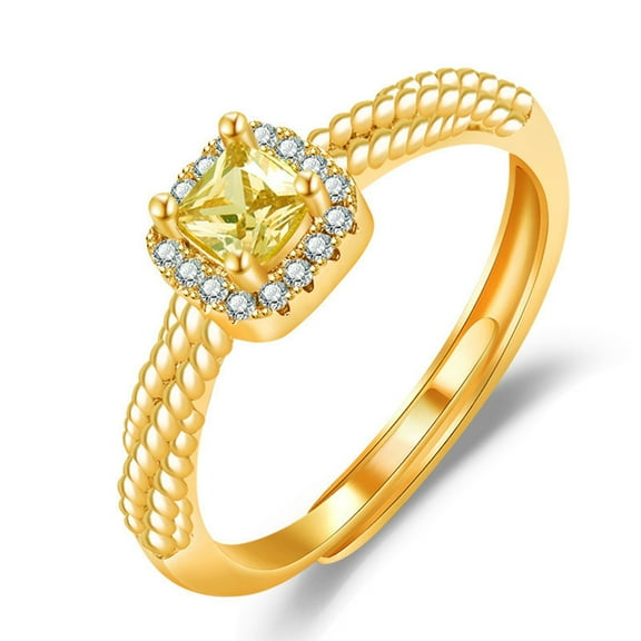 Grofry Faux Yellow Crystal Women Ring Rhinestone Inlay Opening Adjustable Wedding Party Golden Finger Ring Jewelry Gift