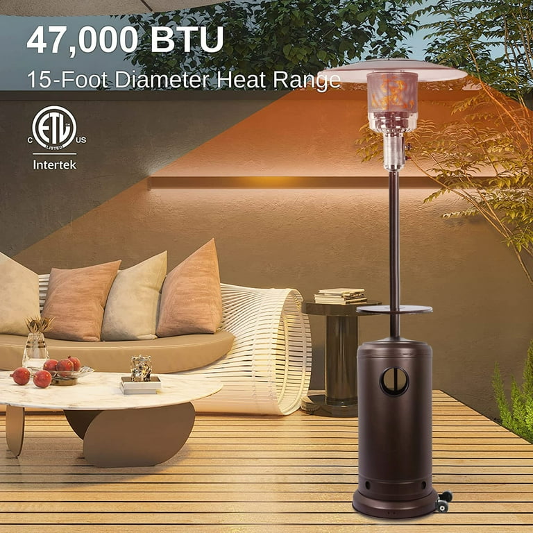 Outdoor Heaters for Patios, 47000BTU Propane Patio Heater with Wheels Safe  Auto Shut Off Device for Commercial u0026 Residential, Bronze, LJ2745 -  Walmart.com