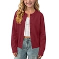 thumbnail image 4 of Xaqiouau Little Girls Button Down Cardigan Sweater Crew Neck Long Sleeve Knitted Solid Color Casual Coat Fall Winter School Daily Wear Wine 8-9Years, 4 of 8