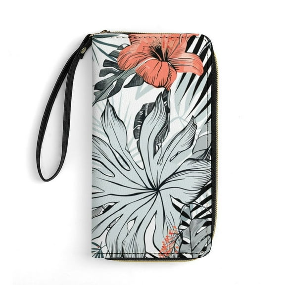 Womens Wallet Bifold Ladies Cluth Bag Wristlet Wrist Strap Long Purse BOHO Floral Design