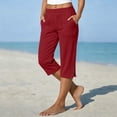 thumbnail image 2 of Capri Pants for Women Split Button Elastic Waist Summer Casual Cotton Linen Capris with Pockets, XL, 2 of 7