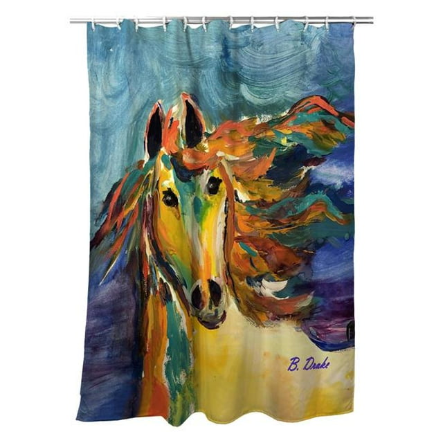 Betsydrake SH1173 71 x 74 in. Colorful Horse Shower Curtain