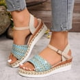 thumbnail image 4 of Rokment Womens Ethnic Bohemian Platform Wedge Dressy Sandals Beach Colorful Leather Comfortable Breathable Linen Sole Height Increasing Espadrilles High Heels Dress Summer Shoes Sky Blue Size 8, 4 of 6