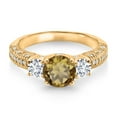 thumbnail image 2 of Gem Stone King 18K Yellow Gold Plated Silver Whiskey Quartz White Lab Grown Diamond and White Moissanite Engagement Ring for Women (1.87 Cttw, Gemstone, Round 7MM and 4MM, Size 9), 2 of 3