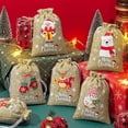 thumbnail image 3 of Venta al por mayor de bolsas de lino navideñas, dibujos animados de Papá Noel, muñeco de nieve, regalos de dulces, bolsa con cordón para bolsas de almacenamiento de embalaje para fiesta de Navidad, 3 of 5