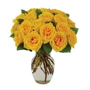Flower Country - Rose Bouquet: 18 Yellow Roses with Vase, Decorative
