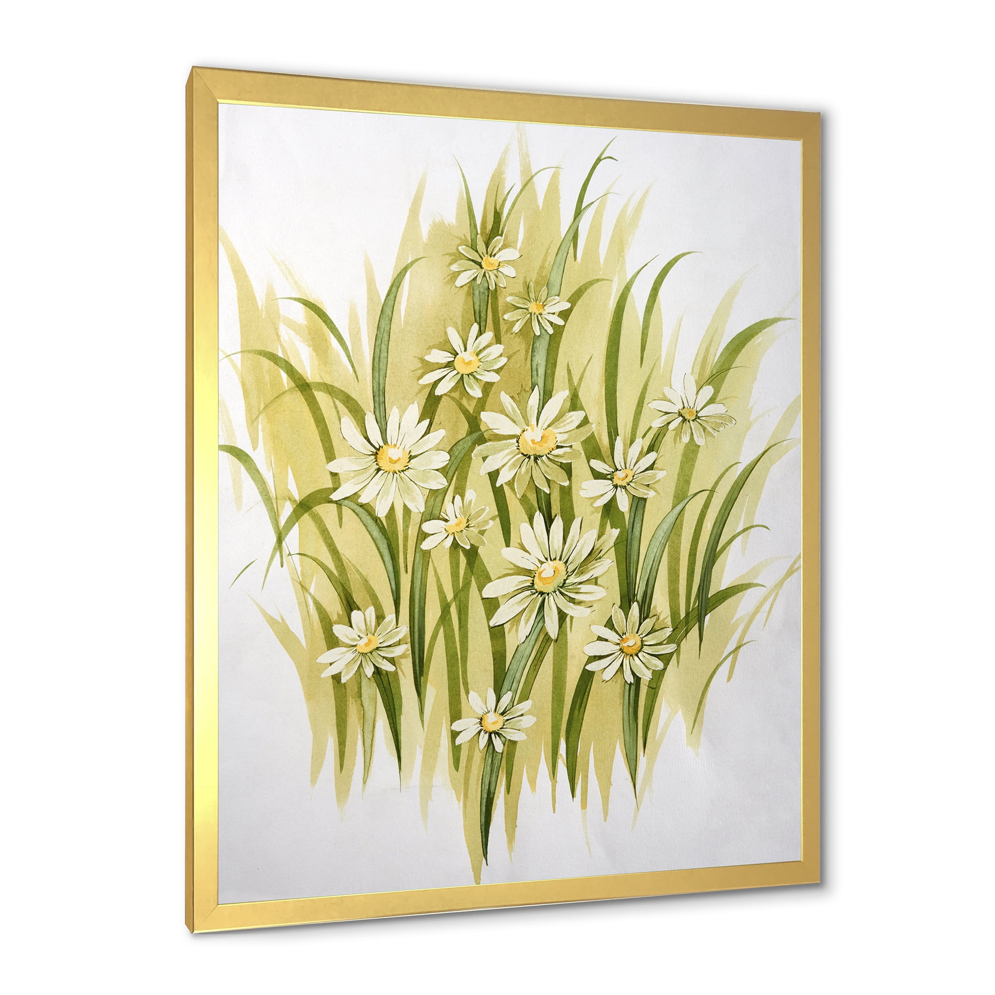 Designart 'Abstract White Meadow Flowers' Traditional Framed Art Print
