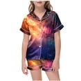 thumbnail image 2 of JUMEYU Tween Pajamas Girls' Pajama Set - 2 Piece Silky Soft Satin Button Down Sleep Shirt and Pajama Shorts Size 12-13 (Gold,12-13 Years), 2 of 4