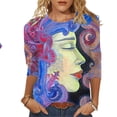 thumbnail image 4 of Women's Round Neck Floral Long Sleeve Top Loose T-ShirtArmy Green Size XL, 4 of 5