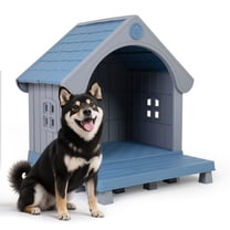 COZIWOW Large Weatherproof Elevated Plastic Dog House Pet Kennel Indoor Outdoor Cat House with Open Front