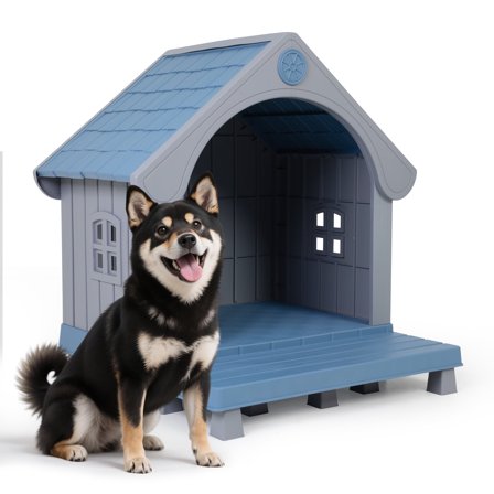 COZIWOW Large Weatherproof Elevated Plastic Dog House Pet Kennel Indoor Outdoor Cat House with Open Front