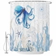 thumbnail image 2 of Retro Oceans Shower Curtains for Bathroom, Watercolor Light Blue Octopus Starfish Seaweed Washable Fabric Shower Curtain with Hooks Waterproof Bathroom Decor Sets, 72 x 72 Inches, 2 of 9