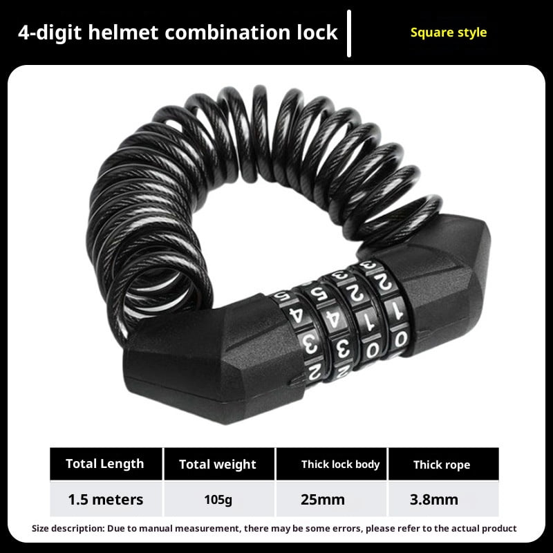 Motorcycle Helmet Lock, Bike Helmet Lock, 4 Digit Little Cable Lock, Retractable Luggage, Stroller, Black, 2Pcs