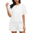 thumbnail image 2 of Conjunto Corto Casual para las Mujeres Manga Corta Bolsillo Pantalones Cortos Pantalones de Señoras Conjunto con Cuello Redondo Top, Ropa Casual de Verano, 2 of 8