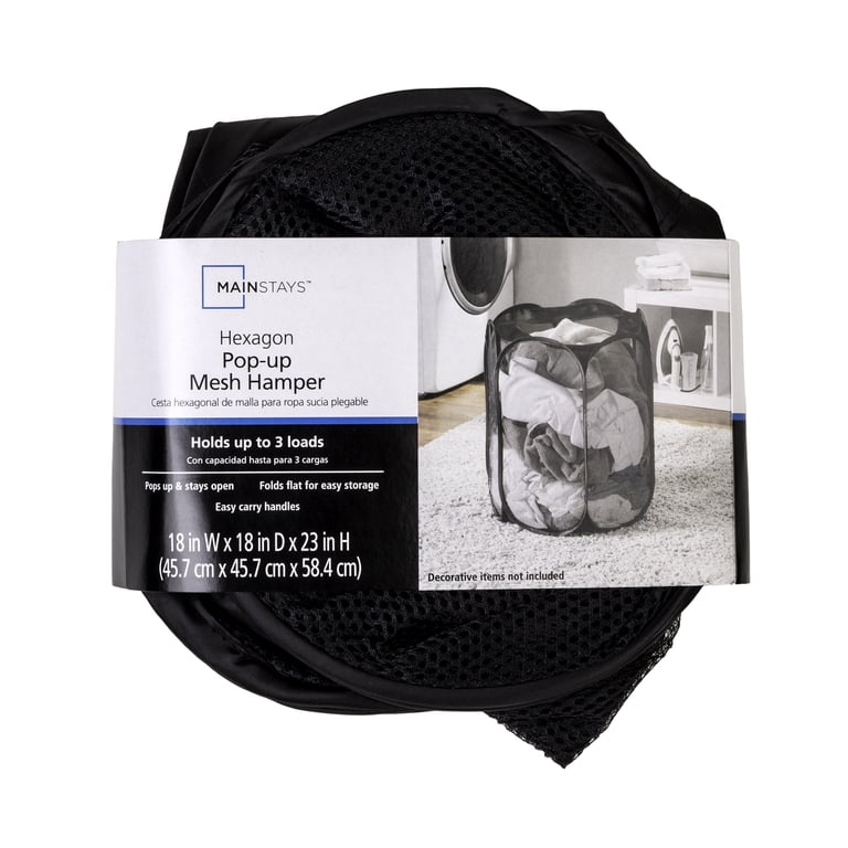 Mainstays Hexagon Pop Up Hamper Black Mesh Garage and Home