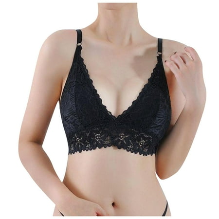 

EHTMSAK Bra for Women Padded V Neck Wireless Everyday Bralettes with Strap Black S