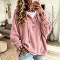 thumbnail image 2 of Pounoo Hoodies for Women Pullover Hooded Henley Button Long Sleeve Corduroy Texture Tops for Women Loose Fit Y2K Trendy Boho Womens Tops, 2 of 8