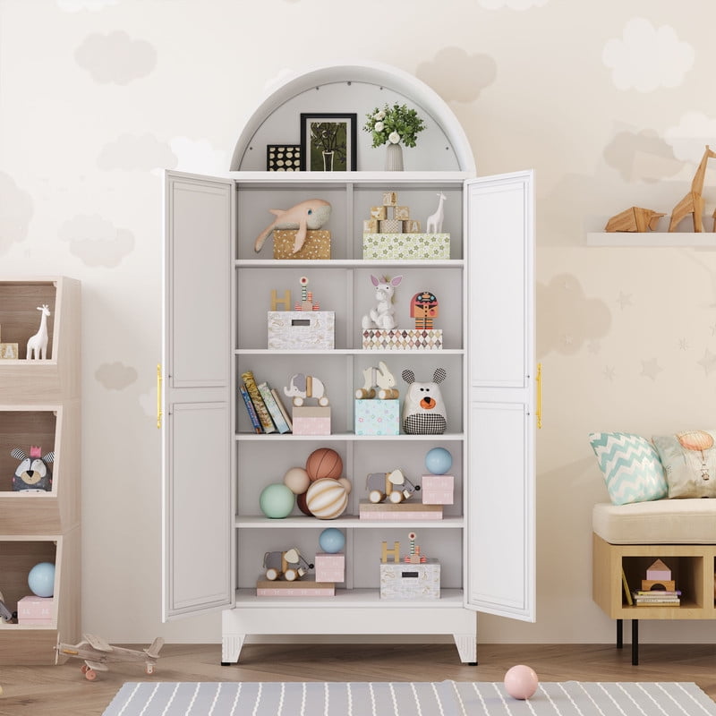 73" Tall Metal Arched Kitchen Pantry Storage Cabinet with 4 Adjustable Shelves