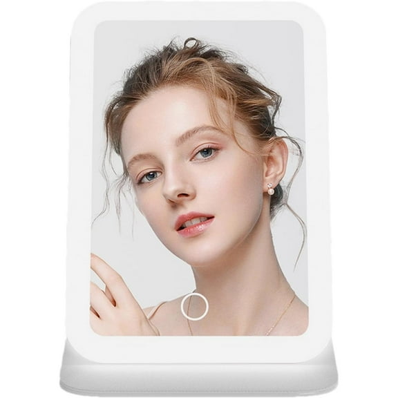 Makeup Mirror DUAIU Foldable LED Makeup Mirror with Light Supplementary Mirror Portable Desktop Bedroom Makeup Rechargeable Mirror Vanity Mirror(White)