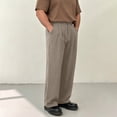 thumbnail image 4 of Men's Old Money Dress Pants Pleated Wide Leg Golf Trousers High Waisted Loose Fit Slacks Button Closure with Pockets for Business Office Fall, Khaki, XL, 4 of 8