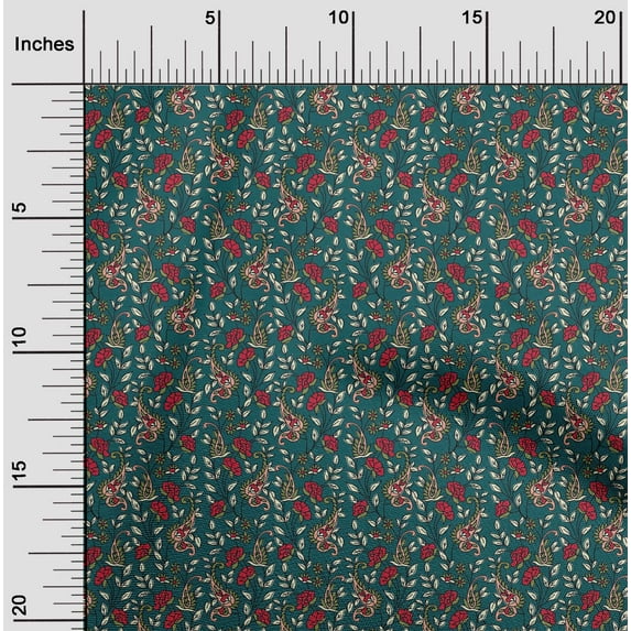 oneOone Georgette Viscose Fabric Leaves|Floral & Paisley Block Printed Fabric 1 Yard 42 Inch Wide