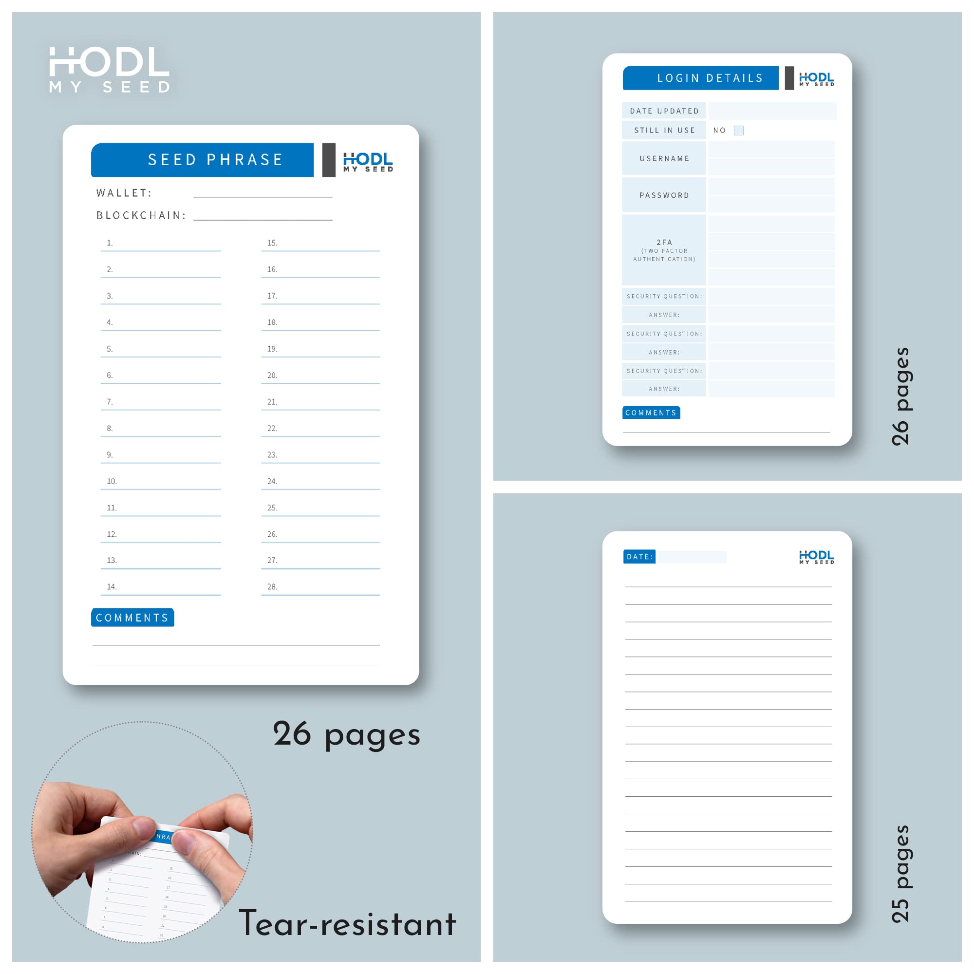 HODL MY SEED – Secure Crypto Recovery Seed Phrases Storage Notebook, Black (1 Pack) - Safest Way to Lock Cold Storage Keys