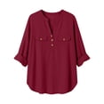 thumbnail image 4 of ClodeEU Women's V Neck Long Sleeve Linen Blend Button Shirt Top ,Solid Color Casual Blouse Wine,Womens Plus XXL, 4 of 7