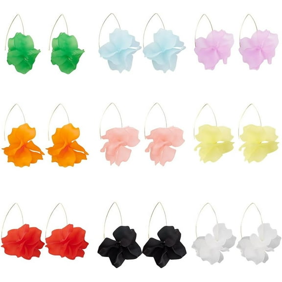 9 Pairs 9 Colors Acrylic Petal Drop Earrings Boho Rose Dangle Resin Earring Tiered Flower Earrings Large Flower Floral Tassel Earrings Valentines Gift for Women colorful