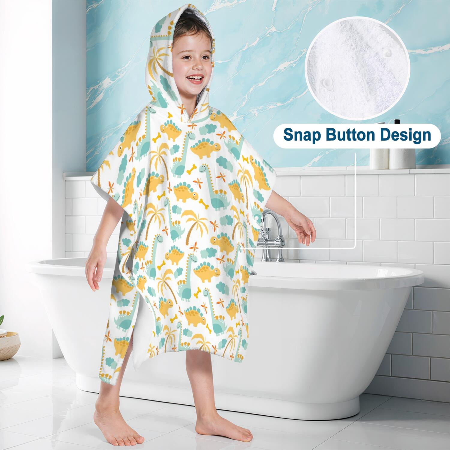Hooded Kids Beach Towels - Toddler Bath Towel Girls Boys Swimming Cover-ups for Ages 2 to 6 Kids Pool Towels Quick Dry Lightweight Soft Microfiber Poncho Towel 28x28 (Dinosaur Pattern)