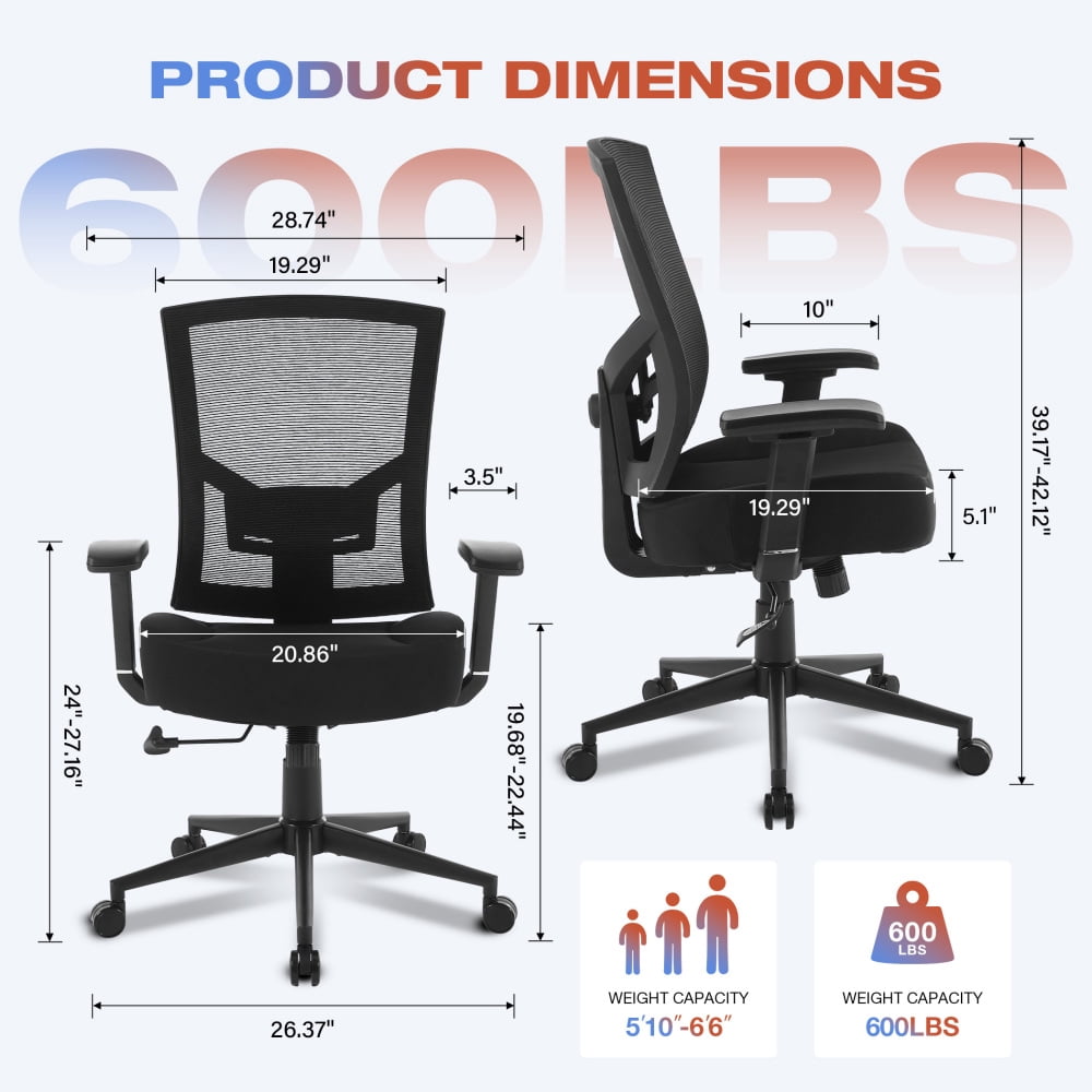 600lbs Big & Tall Ergonomic Mesh Office Chair with Lumbar Support